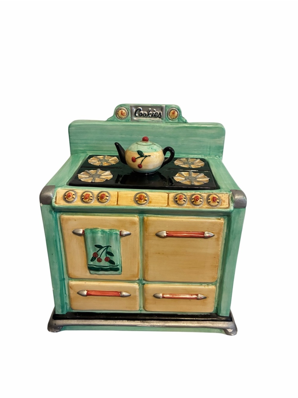 Vandor Pelzman Designs 1995 Retro Kitchen Stove Ceramic Cookie Jar Mint Green